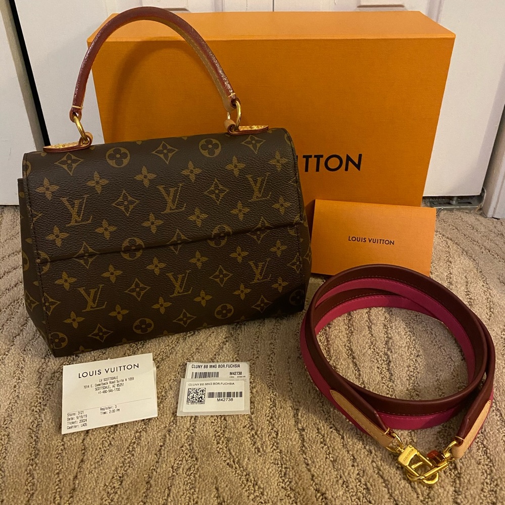 Louis Vuitton Monogram Cluny BB fuchsia strap